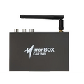 Black rectangular best seller car mirror link box with antenna showing back side and silver wifi ports for screen mirroring