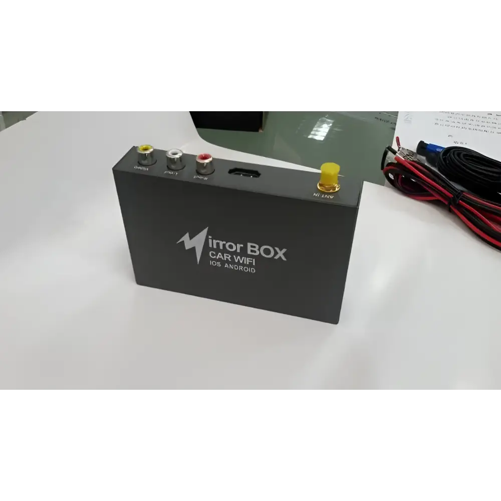 Black rectangular best seller car mirror link box with antenna and silver yellow ports for ios and android screen mirroring