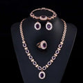 Elegant rose gold jewelry four-piece suit featuring brand retro zircon deep purple gemstones with clear crystals