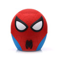 Red and blue spherical bigger bitty boomers marvel spider-man speaker with black webbed eye mask design
