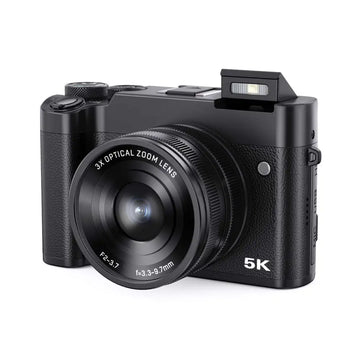 Black 5k digital camera with textured grip and 3x optical zoom lens from royale essence lux