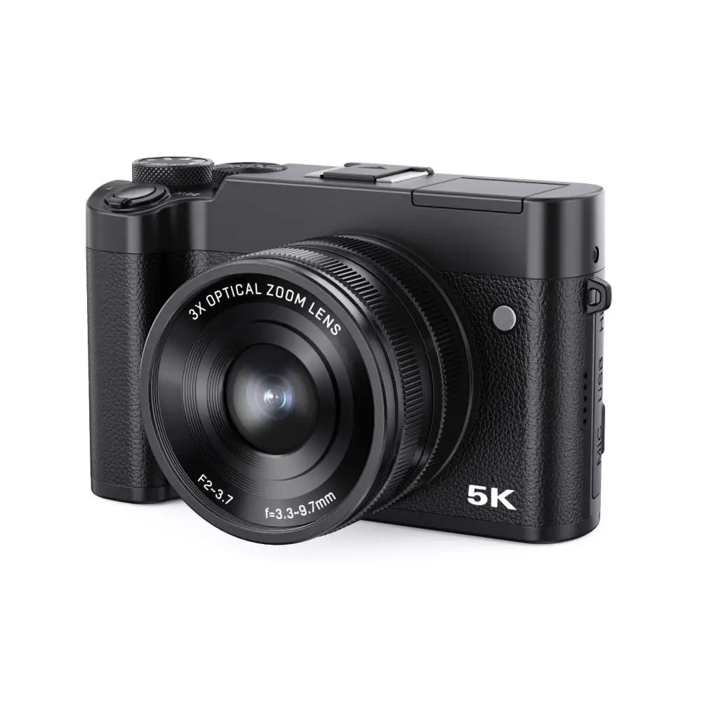 Black 5k digital camera with royale essence lux textured grip and 3x optical zoom lens for clear photography