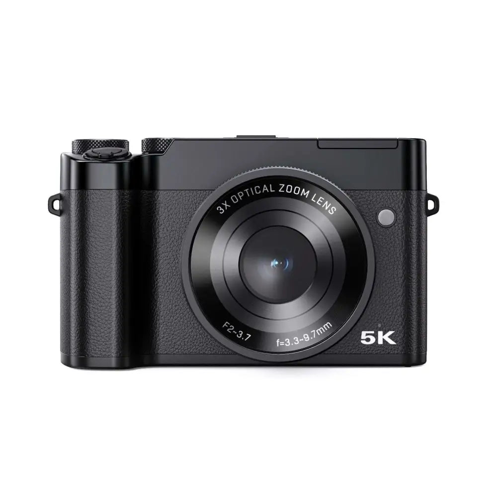 Black 5k digital camera with textured grip and 3x optical zoom lens from royale essence lux