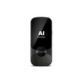 Black ai offline translator with glossy upper half, textured lower panel, and circular light buttons below screen