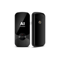 Black ai offline translator with glossy front panel, textured lower panel, and circular light button for offline use