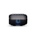 Black and gold bluetooth speaker portable subwoofer with perforated grille blue led lighting and power supply mode