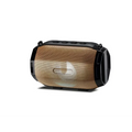 Black and gold bluetooth speaker portable subwoofer with rugged black casing and gold mesh front panel power supply mode ready