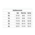 Body measurements chart for plus size swimsuit black and gold mesh american one-piece showing bust waist and hip inches