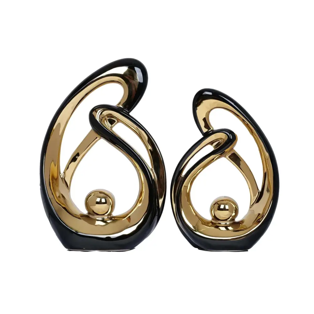Black and gold mid century modern ceramic statues with glossy finish ideal as a dining table centerpiece decor