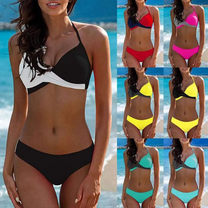 Black and white halter top bikini summer swimsuit women with sleek modern design gray two-piece bikini set