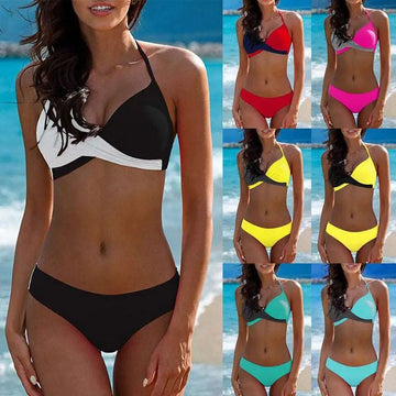 Black and white halter top bikini summer swimsuit women with sleek modern design gray two-piece bikini set