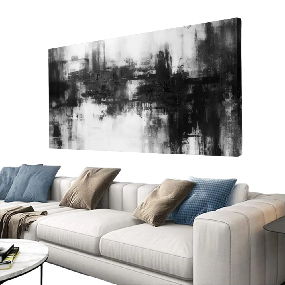Black and white abstract canvas wall art with textured brushstrokes perfect for modern wall art displays