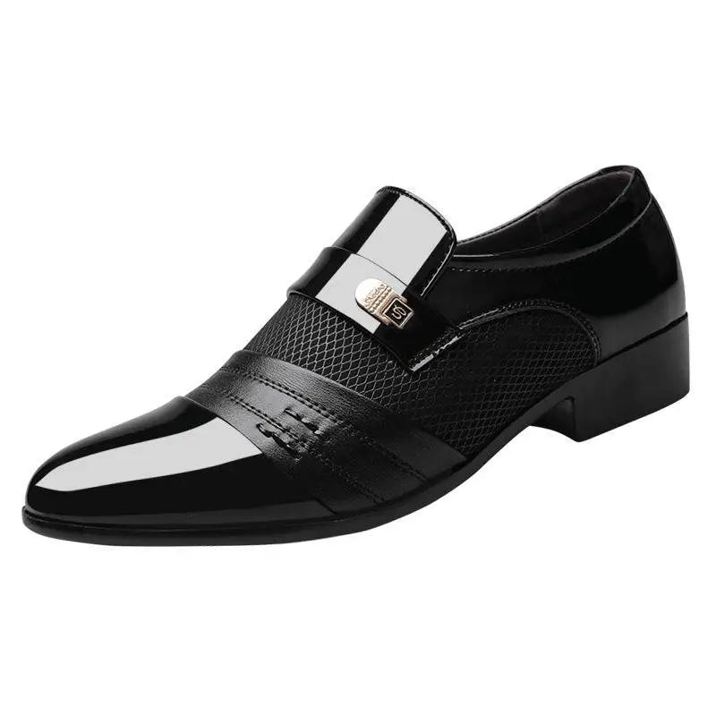 Black and white mesh patent leather shoes featuring black patent leather with glossy finish and metallic buckle accent