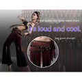 Black beaded belly dance waist scarf with tribal tassel row spike chain in deep maroon black and metallic coins beads
