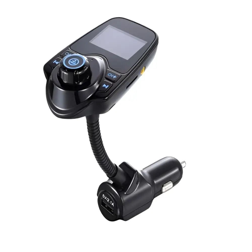 Black bluetooth player car adapter with flexible hose featuring usb port and flexible gooseneck for easy use
