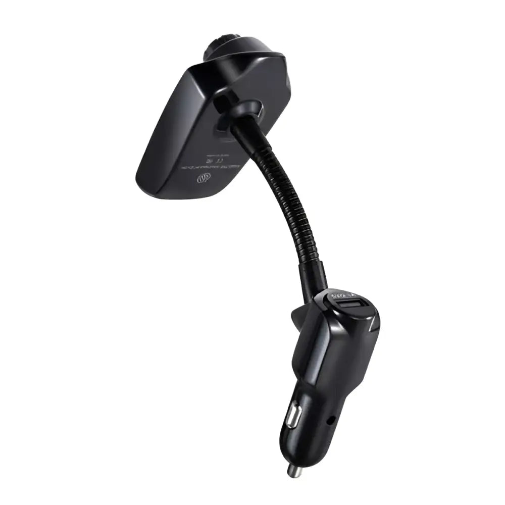 Black bluetooth player car adapter with flexible hose featuring a black car charger usb port and flexible gooseneck