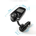 Black bluetooth player car adapter with flexible hose featuring black plastic charger, small screen, and control buttons