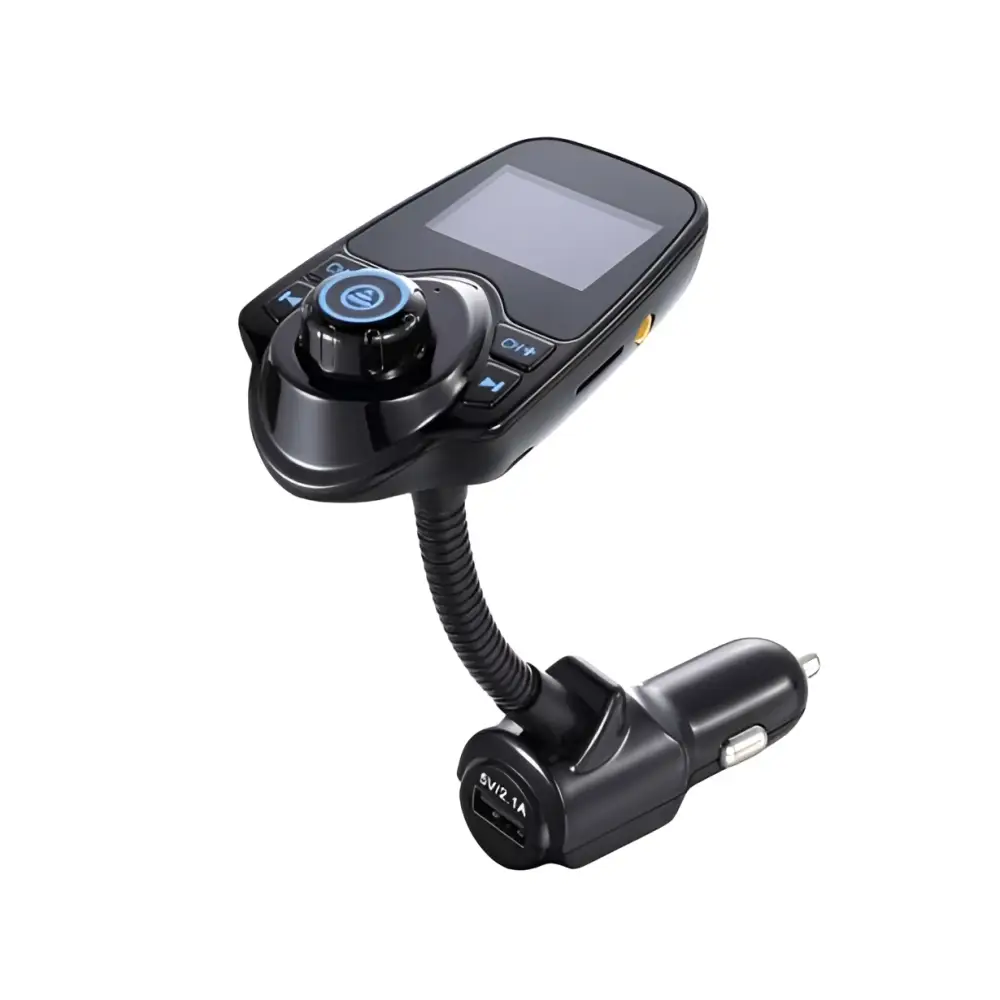 Black bluetooth player car adapter with flexible hose featuring a gooseneck and usb port for easy connectivity