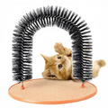 Black bristle grooming cat toy arch with tan scratch pad base designed for cat scratching and grooming