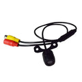 Black plastic rearview black butterfly camera with reference line rca cable and red yellow white connectors on black wire