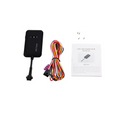 Black car gps positioning system featuring a matte finish black rectangular gps tracker with green circuit boards and cable
