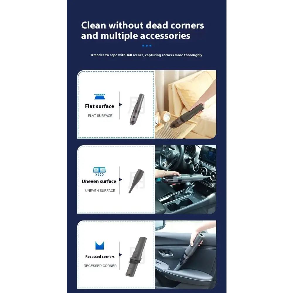 Black car integrated wireless handheld vacuum x1pc with interchangeable nozzles for various surfaces