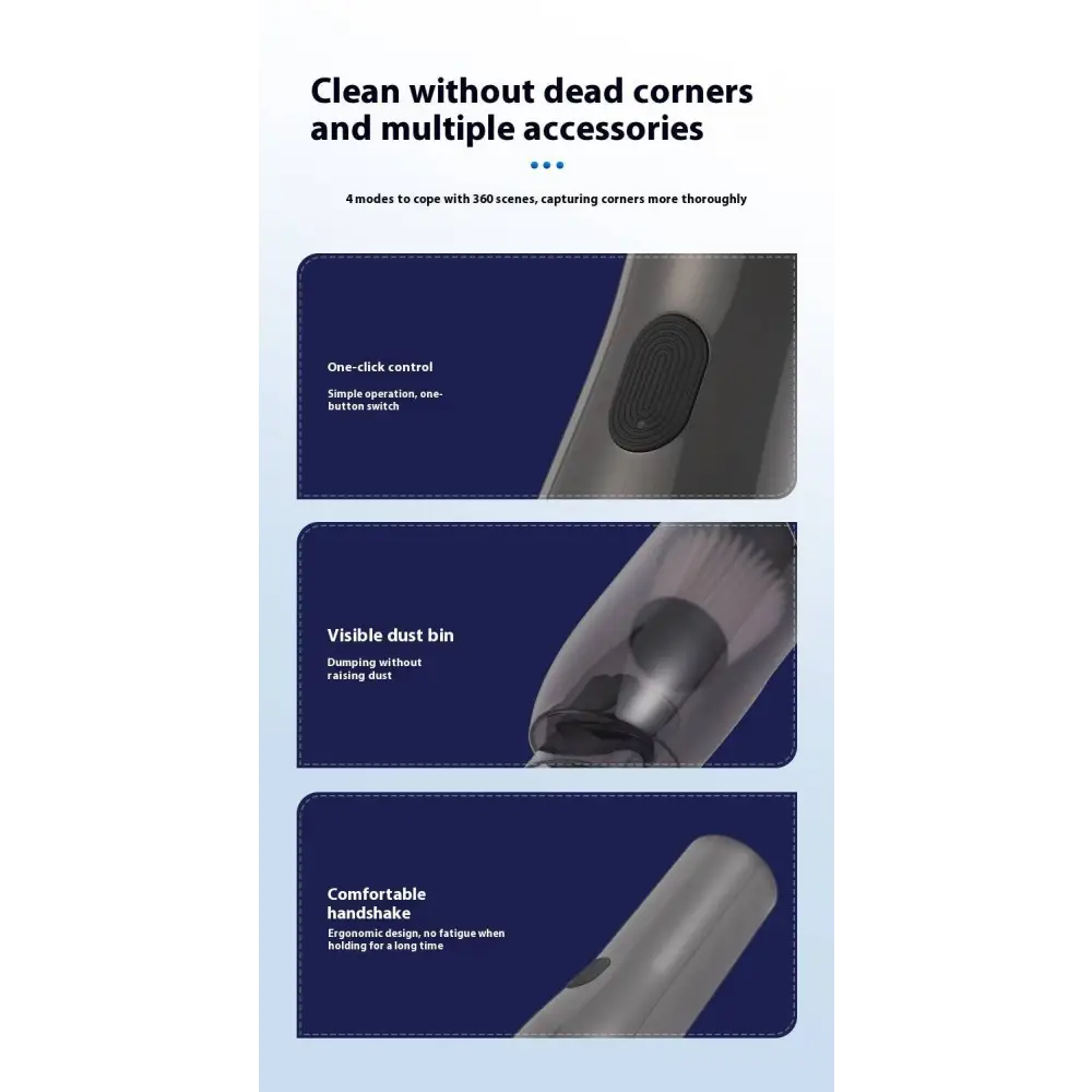 Black car integrated wireless handheld vacuum x1pc with transparent dust chamber and ergonomic design