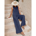 Navy blue sleeveless top and wide-leg casual loose pants set designed for comfortable everyday wear