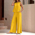 Bright yellow sleeveless top and matching wide-leg loose pants set for comfortable everyday wear and casual loose pants style