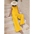 Bright yellow casual loose pants set with sleeveless top designed for comfortable everyday wear and relaxed fit