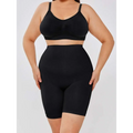 Black casual slim leggings shapewear set with supportive bra top and two-layer shaper shorts in seamless fabric