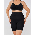 Black casual slim leggings shapewear set with supportive bra top and two-layer shaper shorts in seamless fabric