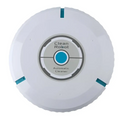 White circular auto cleaner robot with teal accents and central control panel for smart robotic mop use