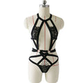 Black crisscross lace sexy bodysuit featuring intricate floral patterns in black lace fabric