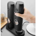 Black electric kitchen household grinder set with transparent windows for pepper and salt grinding use