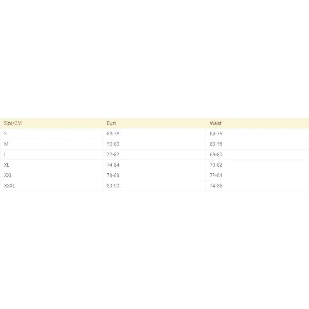 Size chart displaying bust and waist measurements in centimeters for black fashion lace striped cutout bodysuit with floral patterns
