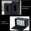 Black faux leather car tissue box cover with oval cutout and stitched edges for car tissue box use