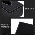 Black faux leather car tissue box cover with white stitching and textured black interior for car tissue box use