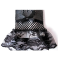 Black fishnet stretch mesh gloves with floral lace cuffs and satin bow pair knitted stretch mesh accessory