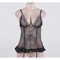 Black floral bodysuit lace cutout lingerie featuring a black lace corset with floral embroidery and sheer mesh overlay