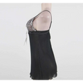 Black floral bodysuit lace cutout lingerie sheer nightgown with delicate silver lace bust and thin spaghetti straps