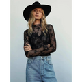 Black floral lace long-sleeved mesh multicolor bottoming shirt with a floral pattern for a bottoming shirt sexy look
