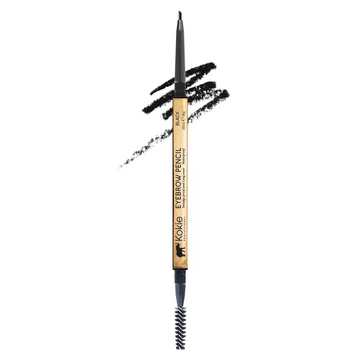 Black GB261 micro fine eyebrow pencil by Kokie Cosmetics with gold barrel and dual-ended angled brush tip
