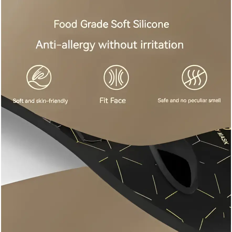 Black geometric photon beauty mask made of soft black silicone with a skin firming design for skincare routine use
