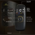Black geometric photon beauty mask with sleek digital timer and illuminated display for skin firming skincare routine
