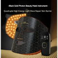 Black geometric photon beauty mask with hexagonal led therapy design and digital remote for skin firming skincare routine
