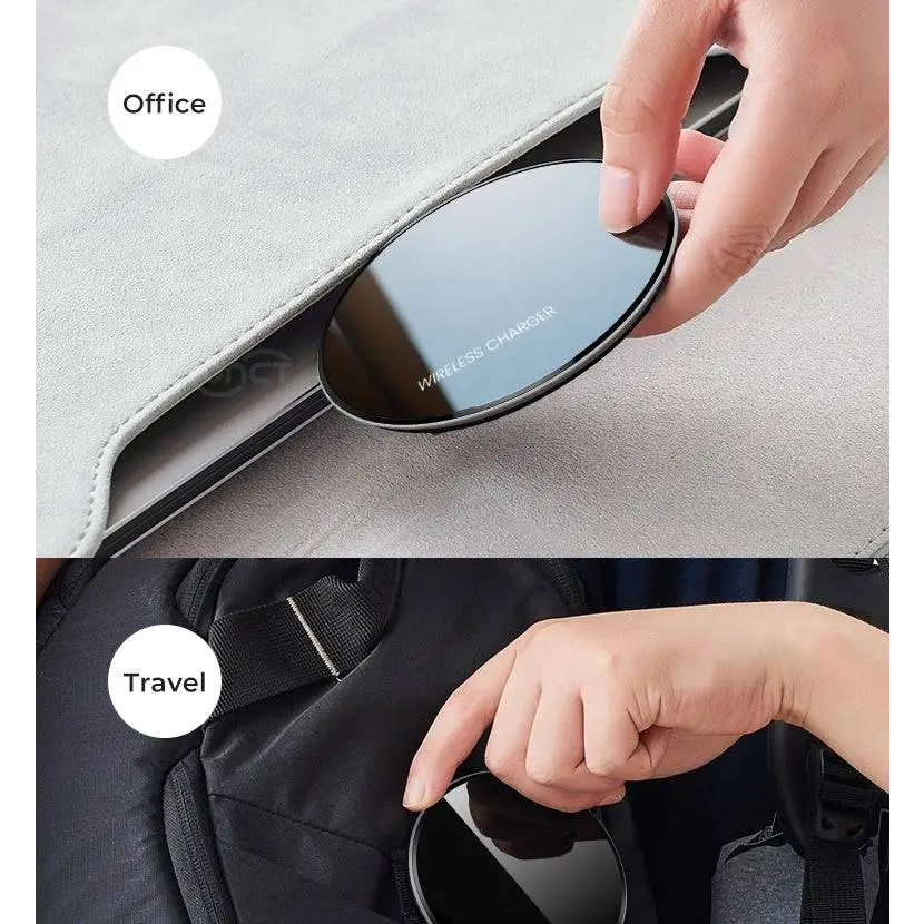 Black glossy 15w smooth wireless charger with a black circular design and subtle wireless charger text etched on surface