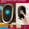 Black gold doorbell wireless home electronic with a gold frame, black textured face, and glowing teal logo modern wireless home