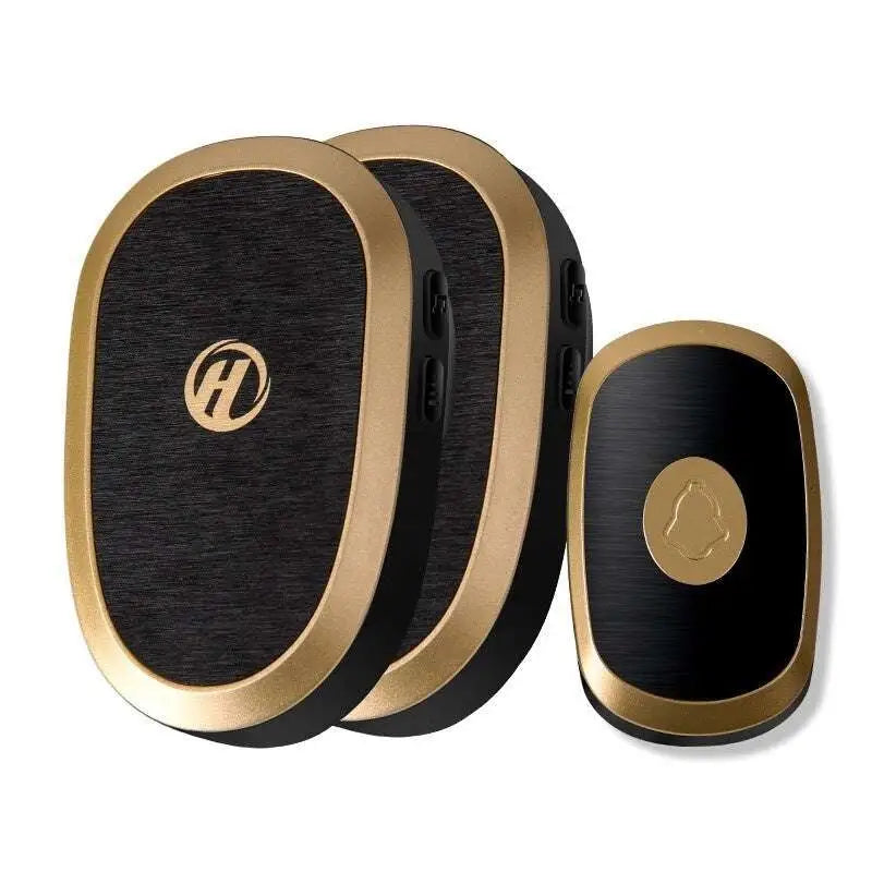 Black gold doorbell wireless home electronic with gold brushed metal accents for a modern wireless home setup