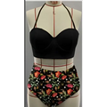 Black halter printed bikini top with fitted structured design for halter printed european and american swimsuit bikini